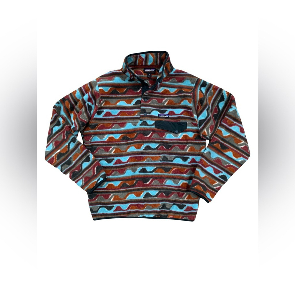 Patagonia Size Small Waves Print Synchilla Snap-T® Fleece Pullover Jacket